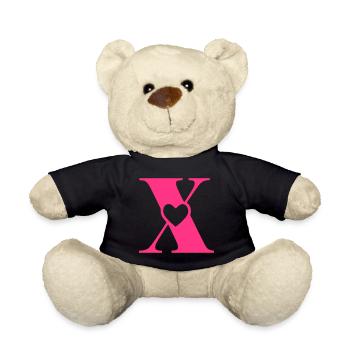 Buchstabe x Anfangsbuchstabe mit Herz - Teddy - Schwarz - Vorne