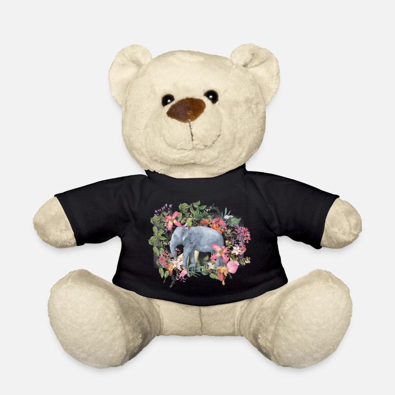 Elefant im Blütendschungel - Teddy - Schwarz