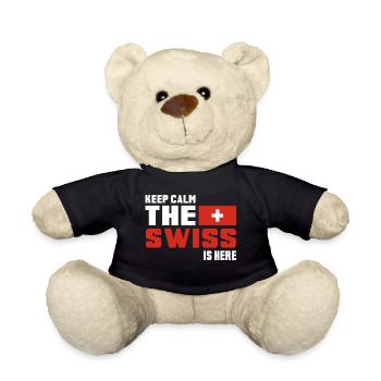 Restez calme le Suisse est là Suisse Cadeau - Nounours - noir - Devant