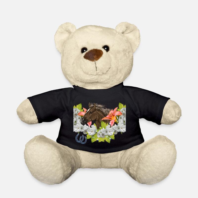 Cheval, Cheval , Horse , Tête de cheval dans fleurs - Nounours - noir