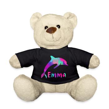 emma, dolphin, font, pink, art - Teddy Bear - black - Front