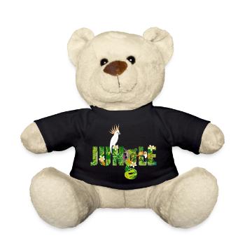 Jungle typography with cockatoo, toucan & monkey - Teddy Bear - black - Front
