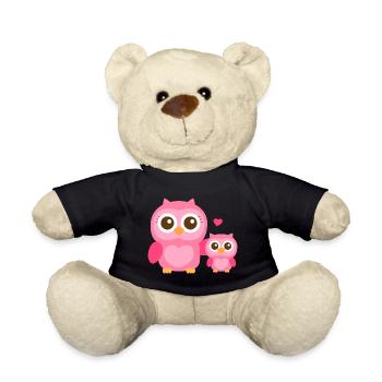 Cute Owl Mum and Child - Teddy Bear - black - Front