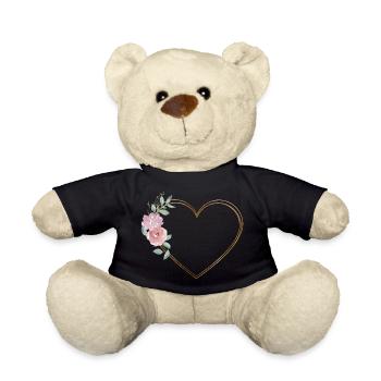 Herz Blumen personalisierbar - Teddy - Schwarz - Vorne