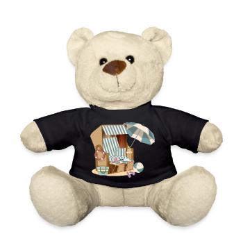 wunderschöner Strandkorb am Strand mit Accessoires - Teddy - Schwarz - Vorne