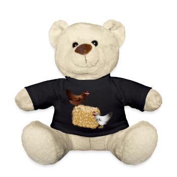 two chickens on a bale of straw - Teddy Bear - black - Front