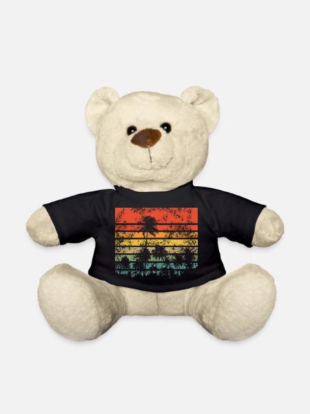 Palm Trees Retro Sunset - Teddy Bear - black