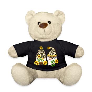 Gnomes Sunflower Leopards Gift - Teddy Bear - black - Front