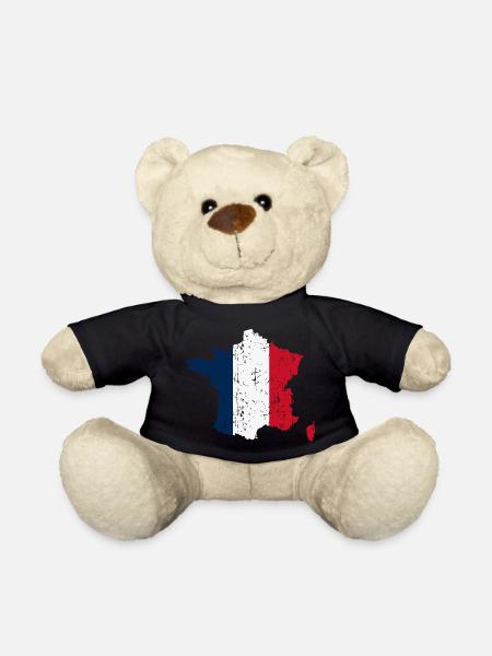 Carte de France Drapeau Vintage - Nounours - noir