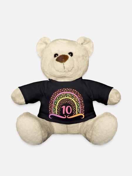 10 Jahre alt 10. Geburtstag Kinder Mädchen Süßer Regenbogen - Teddy - Schwarz