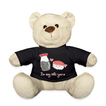 Sushi Soy Sauce Love Valentine's Day Couple Prawn - Teddy Bear - black - Front