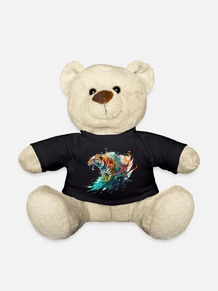 Tiger Splash Grunge Bunt Tier Raubtier Kunst - Teddy - Schwarz