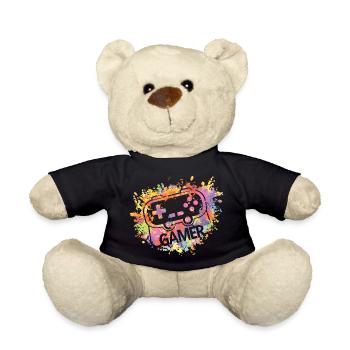 Gamer Colorful Splash Video Game Console Gaming - Teddy Bear - black - Front