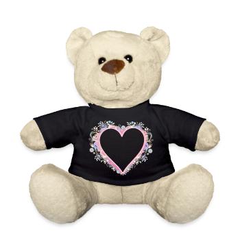 Cadre en cœur aux couleurs pastel et look matelassée - Nounours - noir - Devant