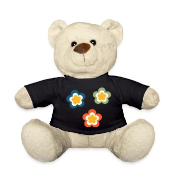 70s Flower Pattern Retro Hippie Festival - Teddy Bear - black - Front