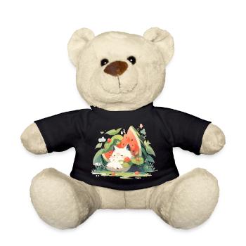 Cute Kawaii Cat Watermelon Food - Teddy Bear - black - Front