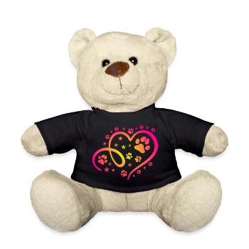 Herz mit Pfötchen und Sternen - Teddy - Schwarz - Vorne
