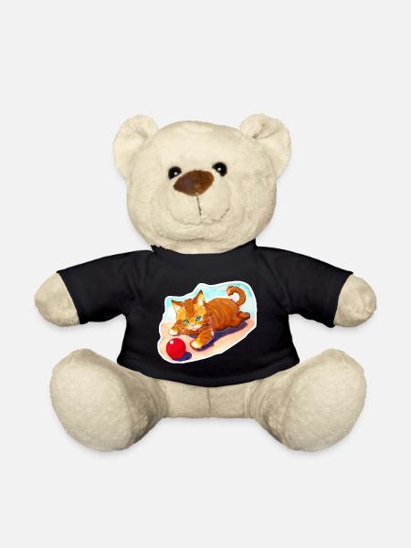 Tigerkätzchen mit roten Ball - Teddy - Schwarz