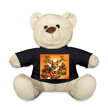 Floral Fawn in Orange Portrait - Teddy Bear - black - Front
