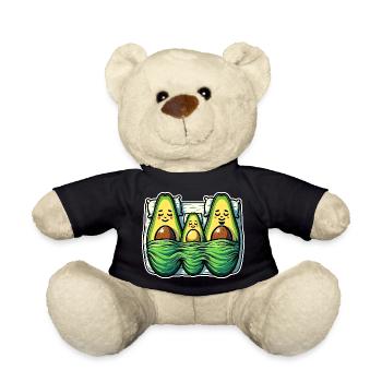 Avocado family mom, dad, kid sleeping in bed - Teddy Bear - black - Front