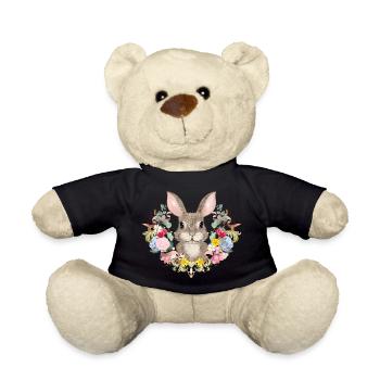 Spring wreath with rabbit as Easter bunny - Teddy Bear - black - Front