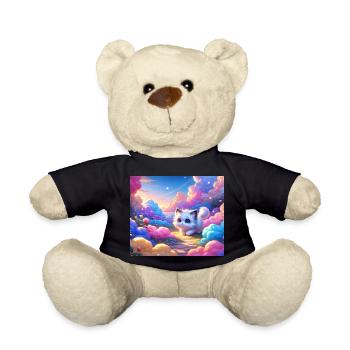 A cute anime cat in a colorful cloud garden - Teddy Bear - black - Front