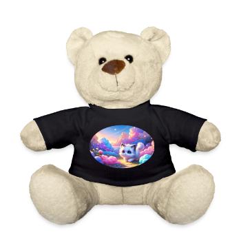 A cute anime cat in a colorful cloud garden - Teddy Bear - black - Front