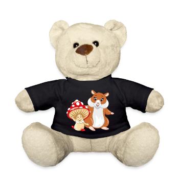 Glücklich lächelnder Amanita-Pilz und Hamster - Teddy - Schwarz - Vorne