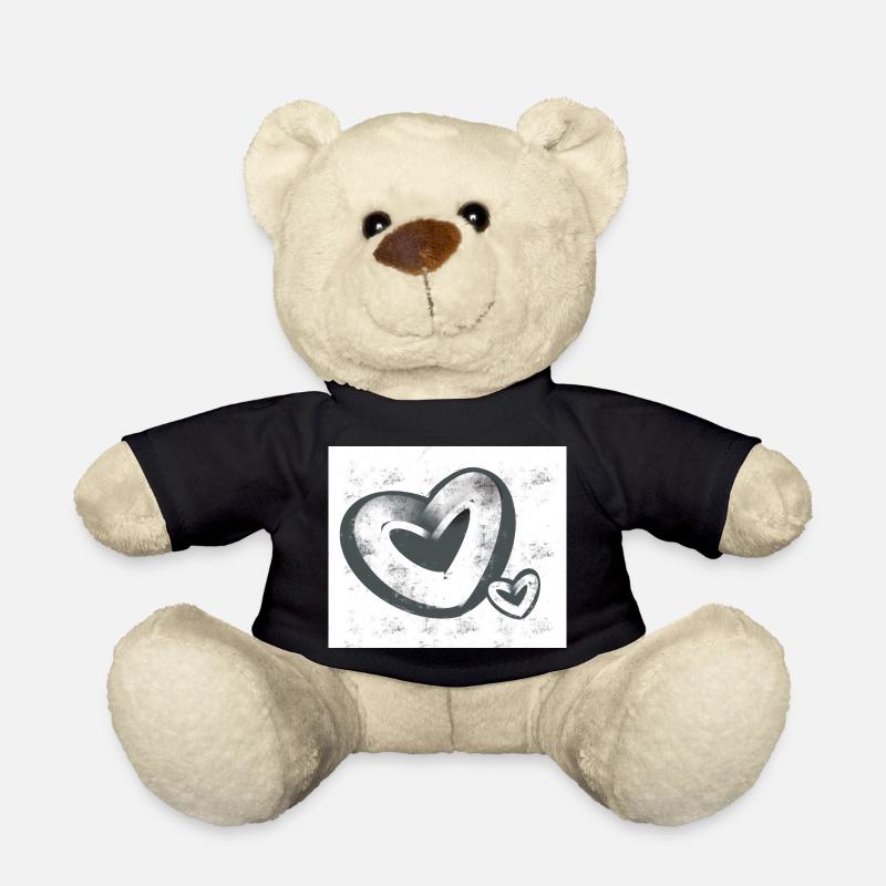Two Hearts Connected in Love Friendship White - Teddy Bear - black