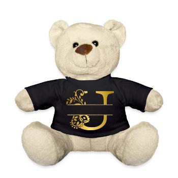 Personalisierter Blumen-U-Buchstabe aus Gold - Geschenkidee - Teddy - Schwarz - Vorne