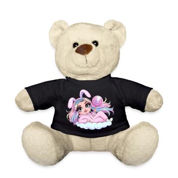 Skurriles Hasenmädchen mit Lutscher - Teddy - Schwarz - Vorne