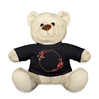 Golden hexagon with red and orange flowers - Teddy Bear - black - Front