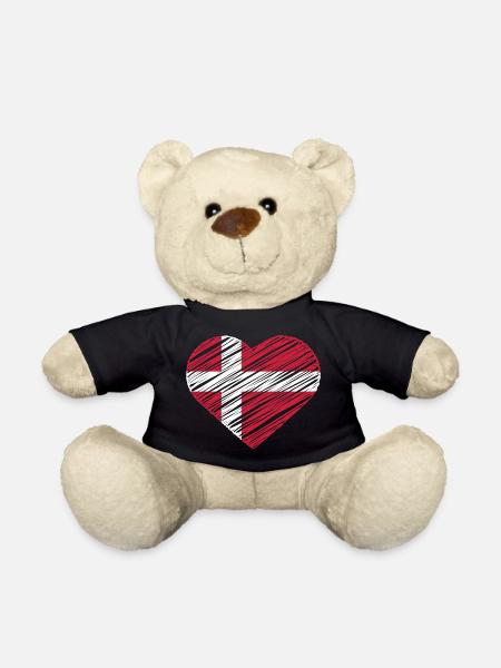 I Love Denmark With Denmark Flag In a Heart Shirt - Teddy - Schwarz