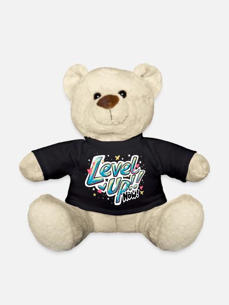 Vibrant Inspirational 'Level up now!' Quote Design - Teddy Bear - black