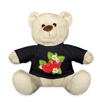 Erdbeeren umgeben von grünen Blättern & Blüten - Teddy - Schwarz - Vorne