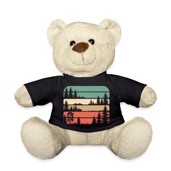 Retro Wald Natur Silhouette Bäume Wandern Geschenk - Teddy - Schwarz - Vorne