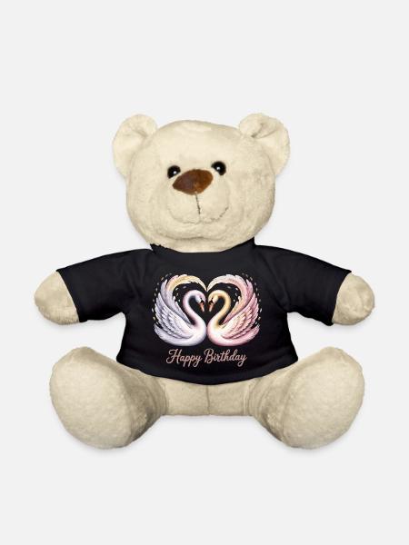 Geburtstags Shirt mit romantischen Schwänen - Teddy - Schwarz