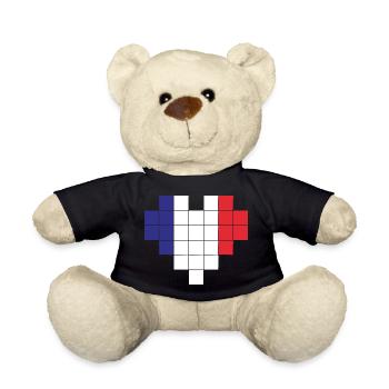 Pixel Heart France Flag - Teddy Bear - black - Front