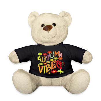 Herbst Vibes Blumenmuster Blätter Motiv Spruch Top - Teddy - Schwarz - Vorne