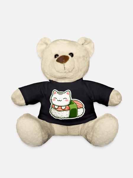 Kawaii Sushi Cat on Roll - Teddy Bear - black