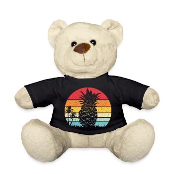 Pineapple Summer Retro Beach Vintage Sunset - Teddy Bear - black - Front