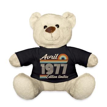 April 1977 Retro Birthday 1977 April 1977 - Teddy Bear - black - Front