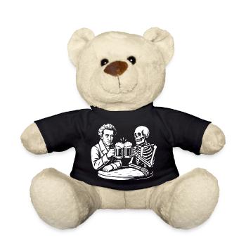 Soren Kierkegaard trinkt Bier mit Skelett - Teddy - Schwarz - Vorne