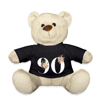 90e anniversaire fleuris (Cadeau de 90 ans) - Nounours - noir - Devant