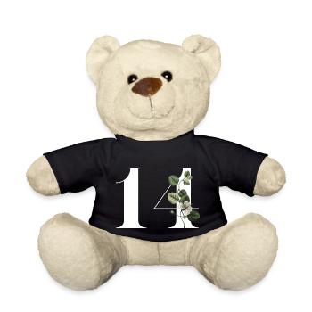 Number 14 Floral Green -14th Birthday Floral - Teddy Bear - black - Front