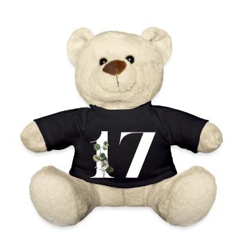 Number 17 Floral Green -17th Floral Birthday - Teddy Bear - black - Front