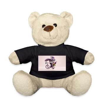 Cute fluffy purple 3D character holding a green gi - Teddy - Schwarz - Vorne