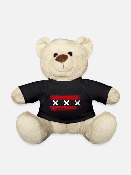 Triple Red X Stripes - Teddy Bear - black