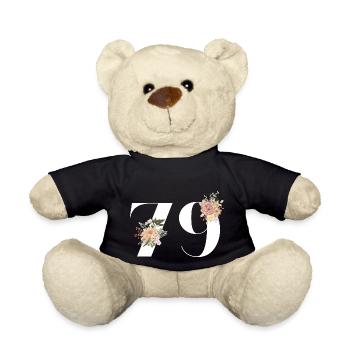 79e anniversaire fleuris (Cadeau de 79 ans) - Nounours - noir - Devant