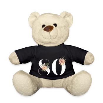 80e anniversaire fleuris (Cadeau de 80 ans) - Nounours - noir - Devant